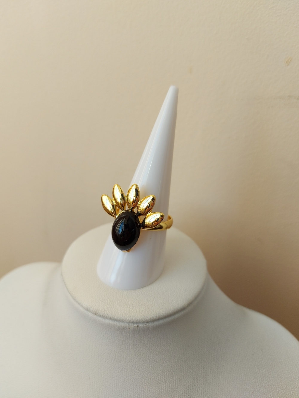 18K Gold Plated Black Unique Pendant Adjustable Ring (Cant Ship Until May 16th)